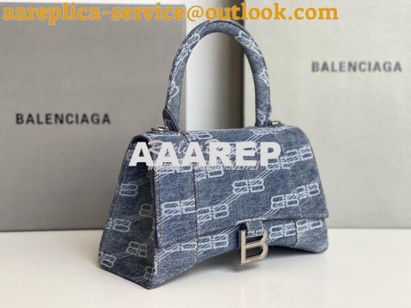 Replica Balenciaga Hourglass Top Handle Bag BB Monogram Bleached Denim 5