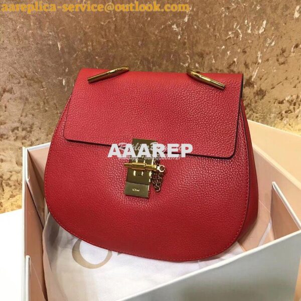 Replica Chloe Drew Shoulder Bag in Grained Lambskin Red 3