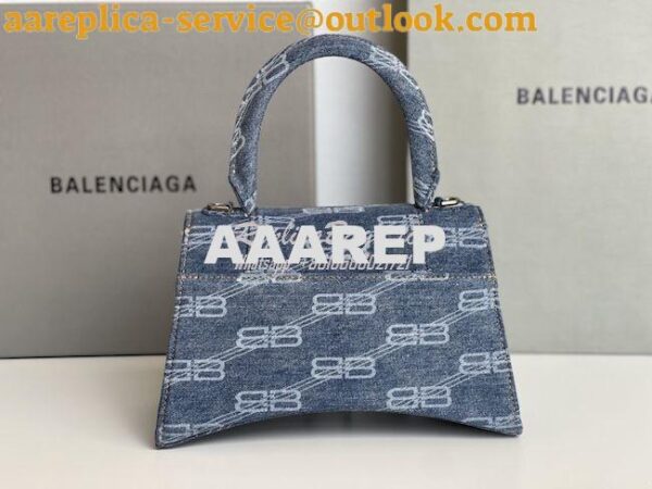 Replica Balenciaga Hourglass Top Handle Bag BB Monogram Bleached Denim 12