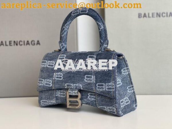 Replica Balenciaga Hourglass Top Handle Bag BB Monogram Bleached Denim 14