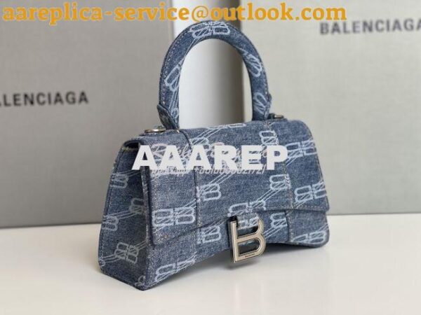 Replica Balenciaga Hourglass Top Handle Bag BB Monogram Bleached Denim 15