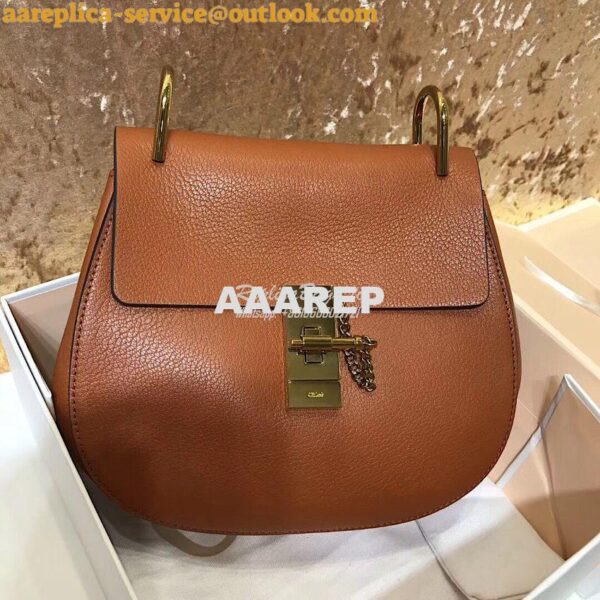 Replica Chloe Drew Shoulder Bag in Grained Lambskin Tobacco 3