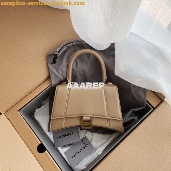 Replica Balenciaga Hourglass Top Handle Bag In Beige Shiny Box Calfski 4