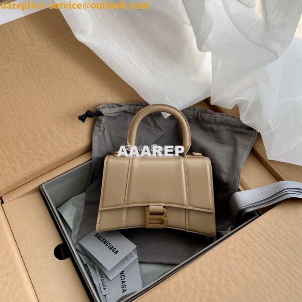 Replica Balenciaga Hourglass Top Handle Bag In Beige Shiny Box Calfski 10