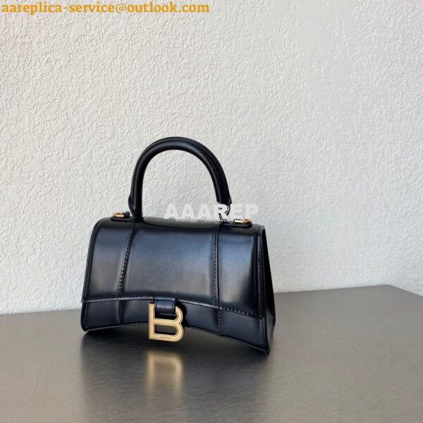 Replica Balenciaga Hourglass Top Handle Bag In Black Shiny Box Calfski 11