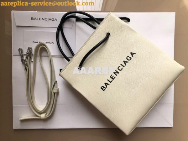 Replica Balenciaga Printed Textured-Leather Shopping Tote XXS White 4