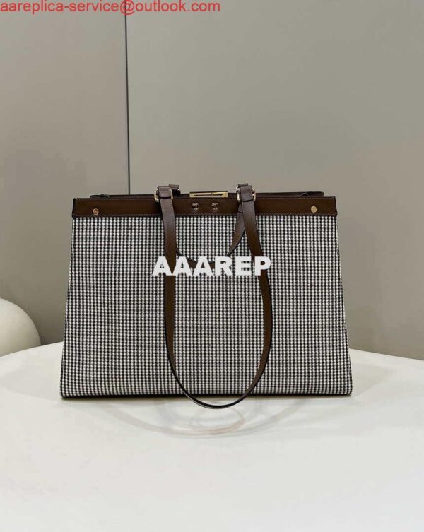 Replica Fendi 8BH374 X-Tote Brown houndstooth wool shopper with FF embroidery 8589 3