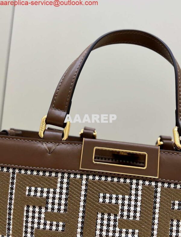 Replica Fendi 8BH374 X-Tote Brown houndstooth wool shopper with FF embroidery 8589 6