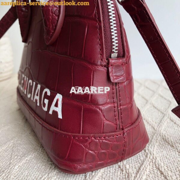 Replica Balenciaga Ville Top Handle Bag In Burgundy Crocodile Emboosed 5