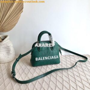 Replica Balenciaga Ville Top Handle Bag In Dark Green Crocodile Emboos