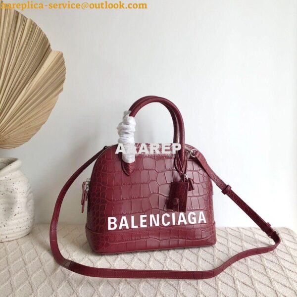 Replica Balenciaga Ville Top Handle Bag In Burgundy Crocodile Emboosed 11