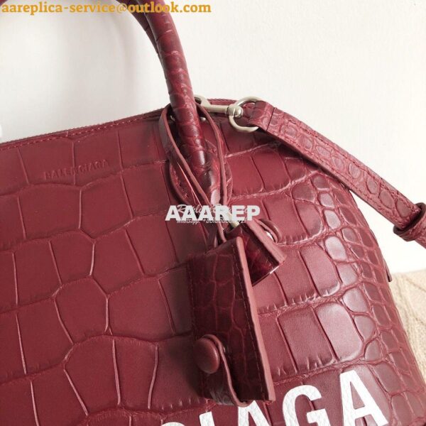 Replica Balenciaga Ville Top Handle Bag In Burgundy Crocodile Emboosed 12