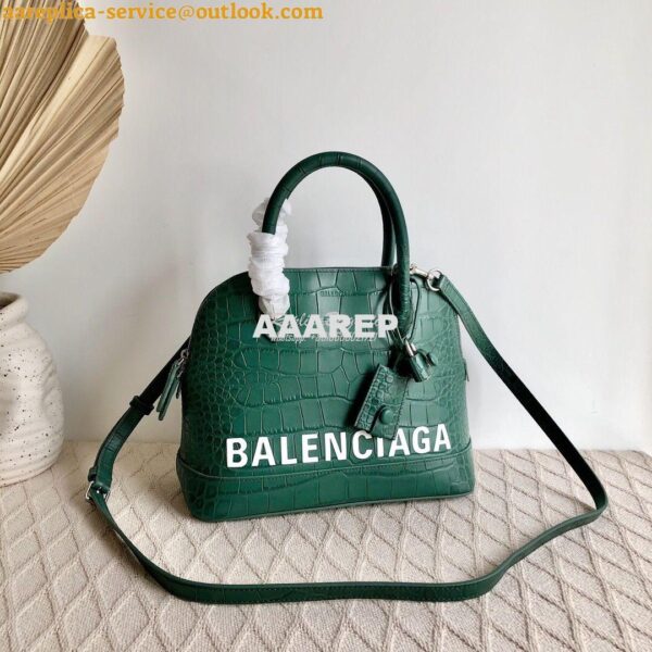 Replica Balenciaga Ville Top Handle Bag In Dark Green Crocodile Emboos 9