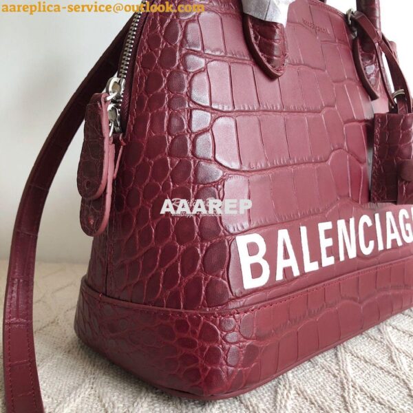 Replica Balenciaga Ville Top Handle Bag In Burgundy Crocodile Emboosed 13