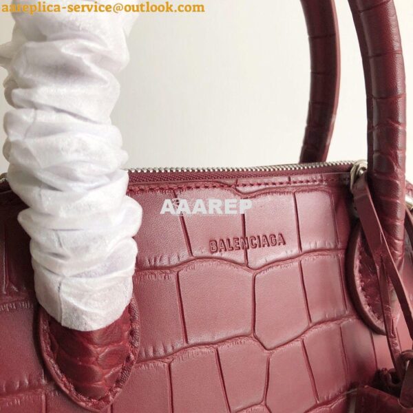 Replica Balenciaga Ville Top Handle Bag In Burgundy Crocodile Emboosed 14