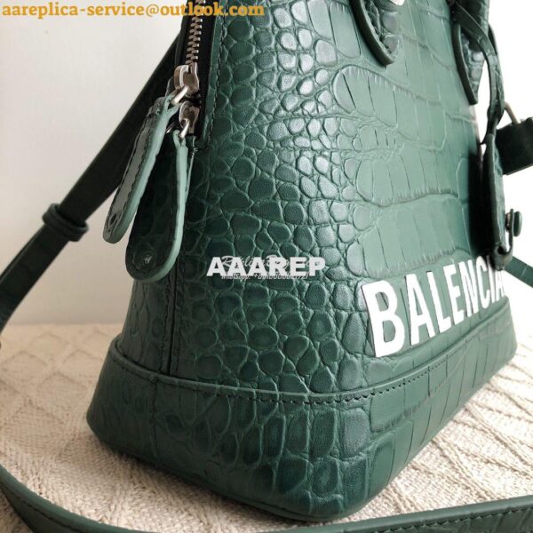 Replica Balenciaga Ville Top Handle Bag In Dark Green Crocodile Emboos 11