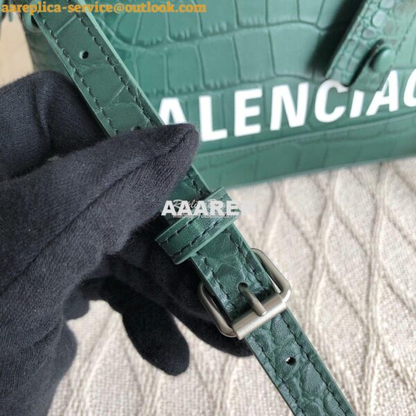 Replica Balenciaga Ville Top Handle Bag In Dark Green Crocodile Emboos 12