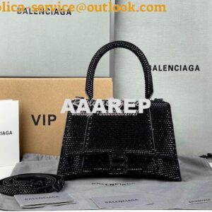 Replica Balenciaga Hourglass Top Handle Bag in Black Suede Calfskin wi