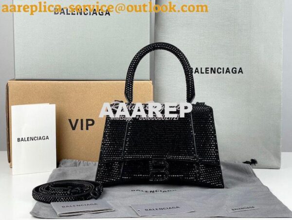 Replica Balenciaga Hourglass Top Handle Bag in Black Suede Calfskin wi 3