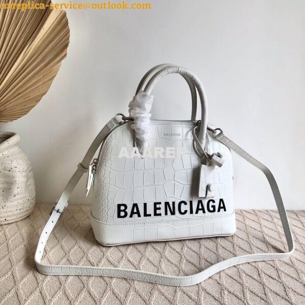 Replica Balenciaga Ville Top Handle Bag In White Crocodile Emboosed Ca 9