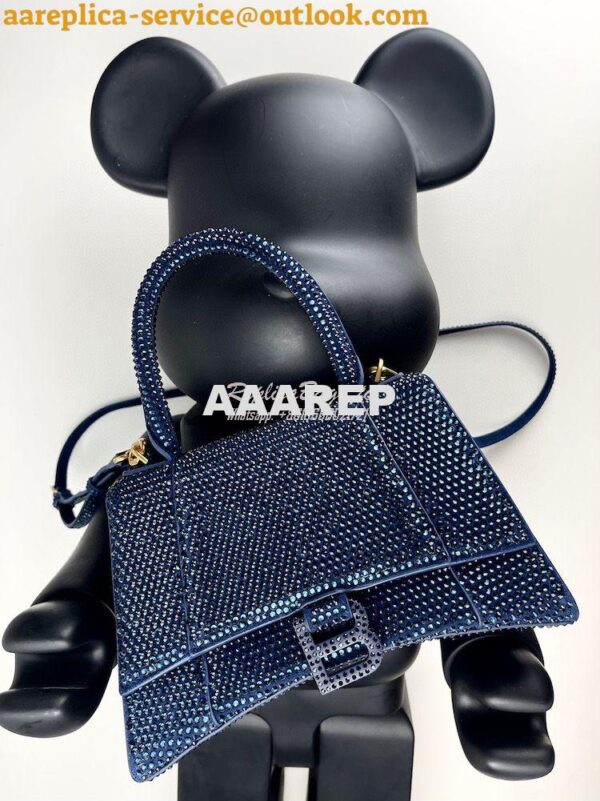 Replica Balenciaga Hourglass Top Handle Bag in Blue Suede Calfskin wit 3