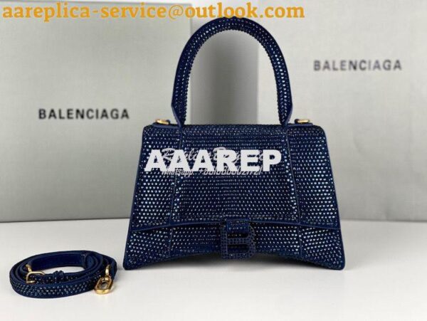 Replica Balenciaga Hourglass Top Handle Bag in Blue Suede Calfskin wit 4