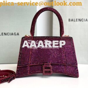 Replica Balenciaga Hourglass Top Handle Bag in Burgundy Suede Calfskin