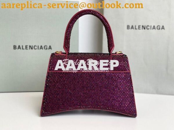 Replica Balenciaga Hourglass Top Handle Bag in Burgundy Suede Calfskin 4