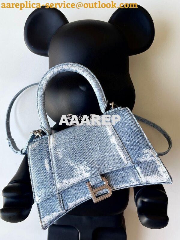 Replica Balenciaga Hourglass Top Handle Bag In Denim Printed 5935461 B 3