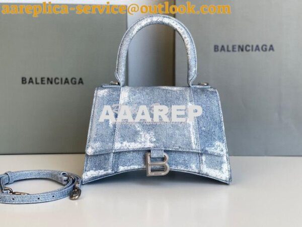 Replica Balenciaga Hourglass Top Handle Bag In Denim Printed 5935461 B 4