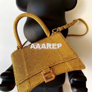 Replica Balenciaga Hourglass Top Handle Bag in Gold Suede Calfskin wit