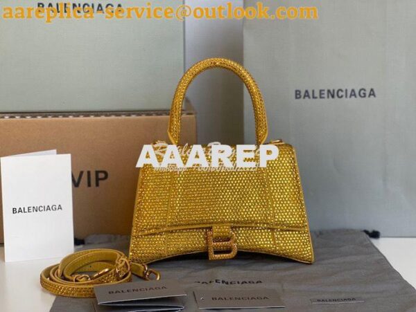 Replica Balenciaga Hourglass Top Handle Bag in Gold Suede Calfskin wit 4