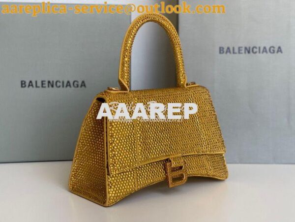 Replica Balenciaga Hourglass Top Handle Bag in Gold Suede Calfskin wit 5