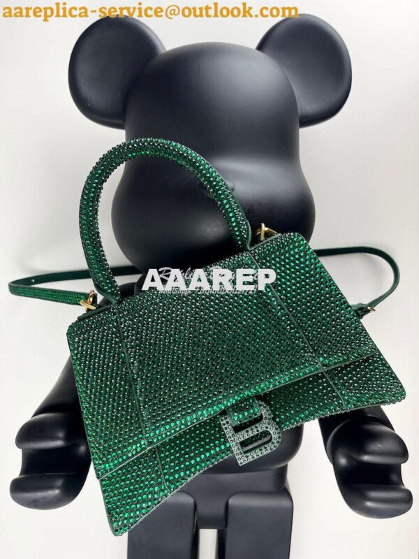 Replica Balenciaga Hourglass Top Handle Bag in Green Suede Calfskin wi 3