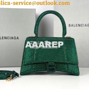 Replica Balenciaga Hourglass Top Handle Bag in Green Suede Calfskin wi 2