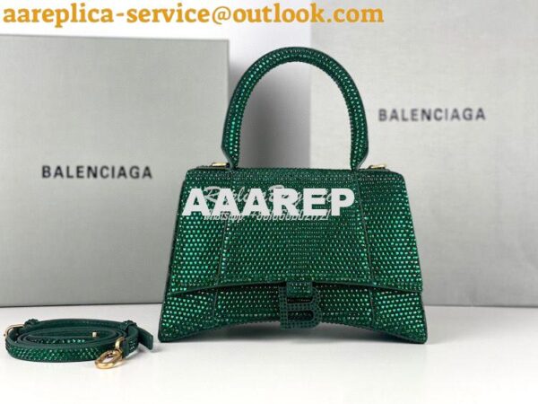 Replica Balenciaga Hourglass Top Handle Bag in Green Suede Calfskin wi 4