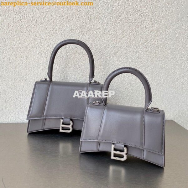 Replica Balenciaga Hourglass Top Handle Bag In Grey Shiny Box Calfskin 3