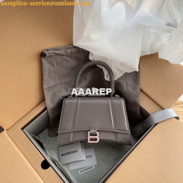 Replica Balenciaga Hourglass Top Handle Bag In Grey Shiny Box Calfskin 4