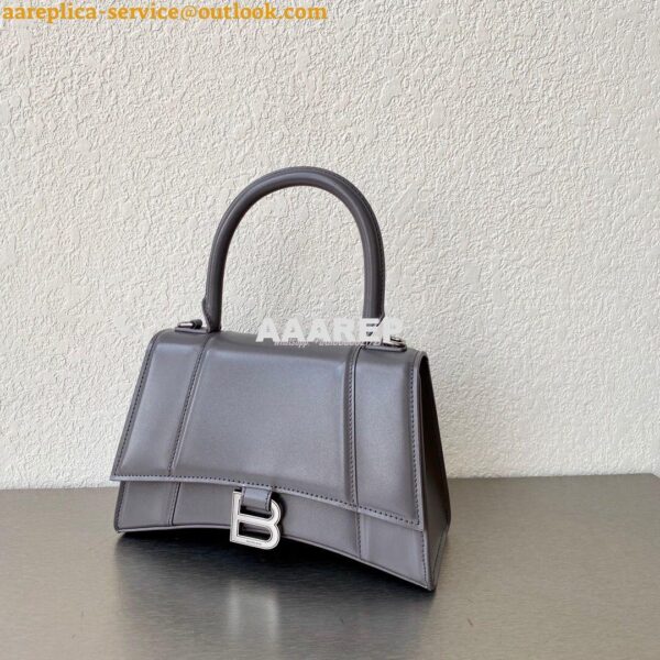 Replica Balenciaga Hourglass Top Handle Bag In Grey Shiny Box Calfskin 5