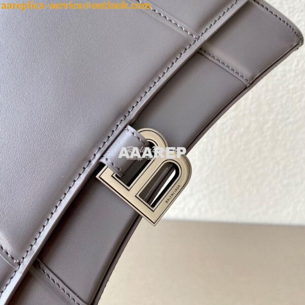 Replica Balenciaga Hourglass Top Handle Bag In Grey Shiny Box Calfskin 6