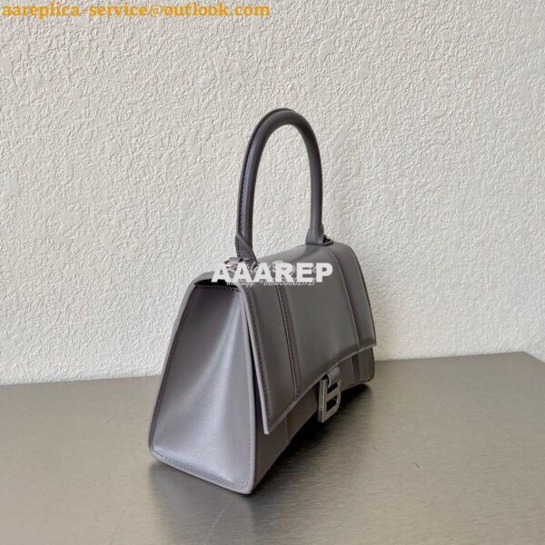 Replica Balenciaga Hourglass Top Handle Bag In Grey Shiny Box Calfskin 7