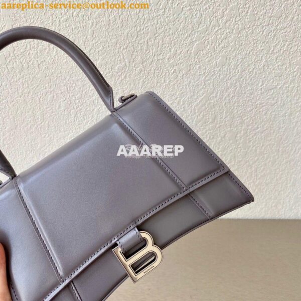 Replica Balenciaga Hourglass Top Handle Bag In Grey Shiny Box Calfskin 8