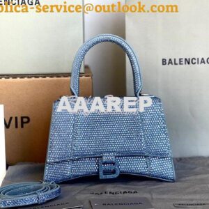 Replica Balenciaga Hourglass Top Handle Bag in Light Blue Suede Calfsk 2