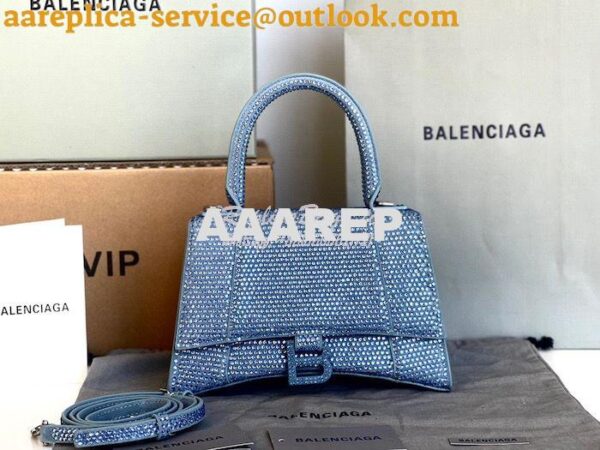 Replica Balenciaga Hourglass Top Handle Bag in Light Blue Suede Calfsk 4