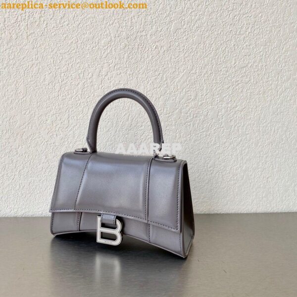 Replica Balenciaga Hourglass Top Handle Bag In Grey Shiny Box Calfskin 11