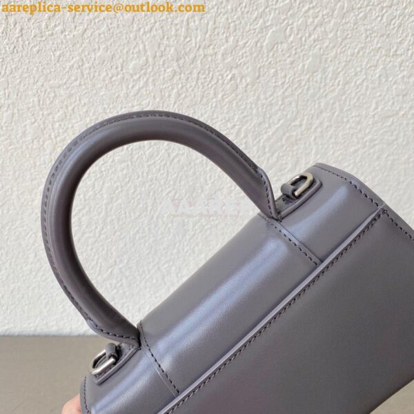 Replica Balenciaga Hourglass Top Handle Bag In Grey Shiny Box Calfskin 12