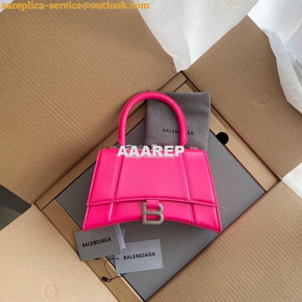 Replica Balenciaga Hourglass Top Handle Bag In Pink Shiny Box Calfskin 4