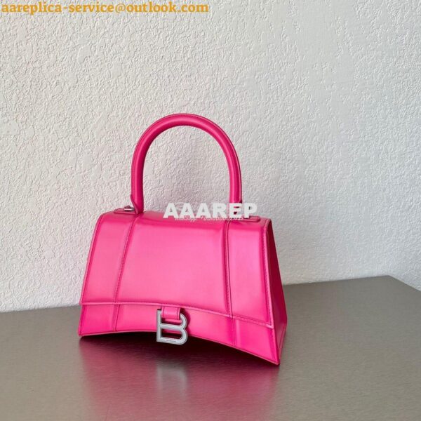 Replica Balenciaga Hourglass Top Handle Bag In Pink Shiny Box Calfskin 5