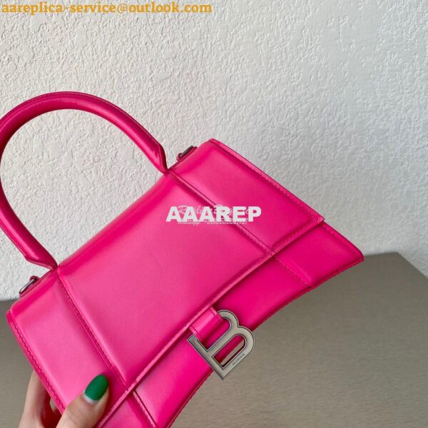 Replica Balenciaga Hourglass Top Handle Bag In Pink Shiny Box Calfskin 7