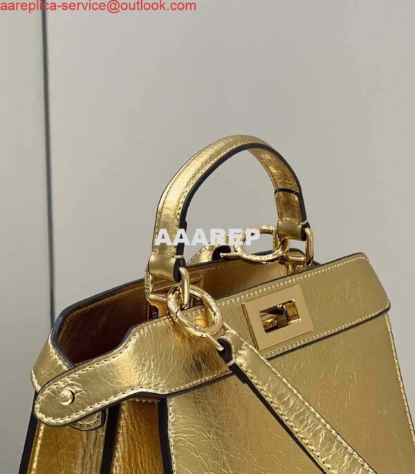 Replica Fendi 8BN327 Peekaboo ISeeU Small Gold leather bag 4